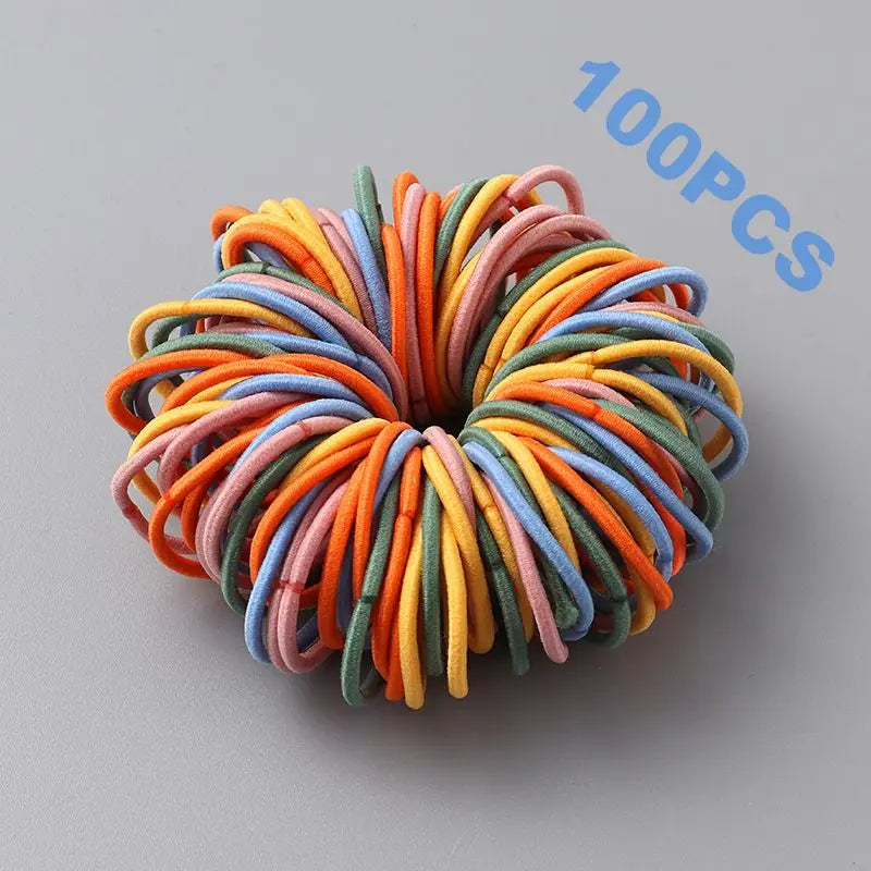 100pcs New Cute Girl Hair Bands Candy Color Elastic Rubber Band Hair Band Child Baby Headband Scrunchie Hair Tie Accessories