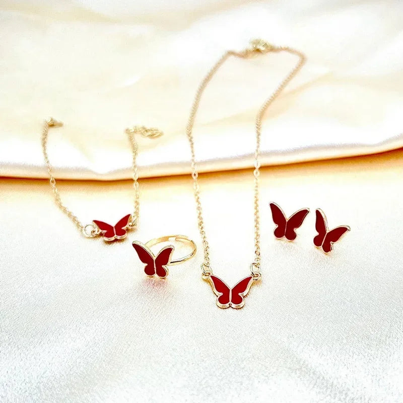 5Pcs/Set Fashion Butterfly Pendant Necklace Earrings Ring Bracelet Set For Women Engagement Wedding Jewelry Set Anniversary Gift