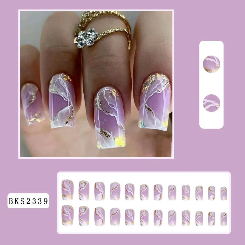 Wholesale Price Press On Nails Ballerina Medium Coffin False Nails French Tip Nails Manicure Stick On Nails Acrylic Fake Nails