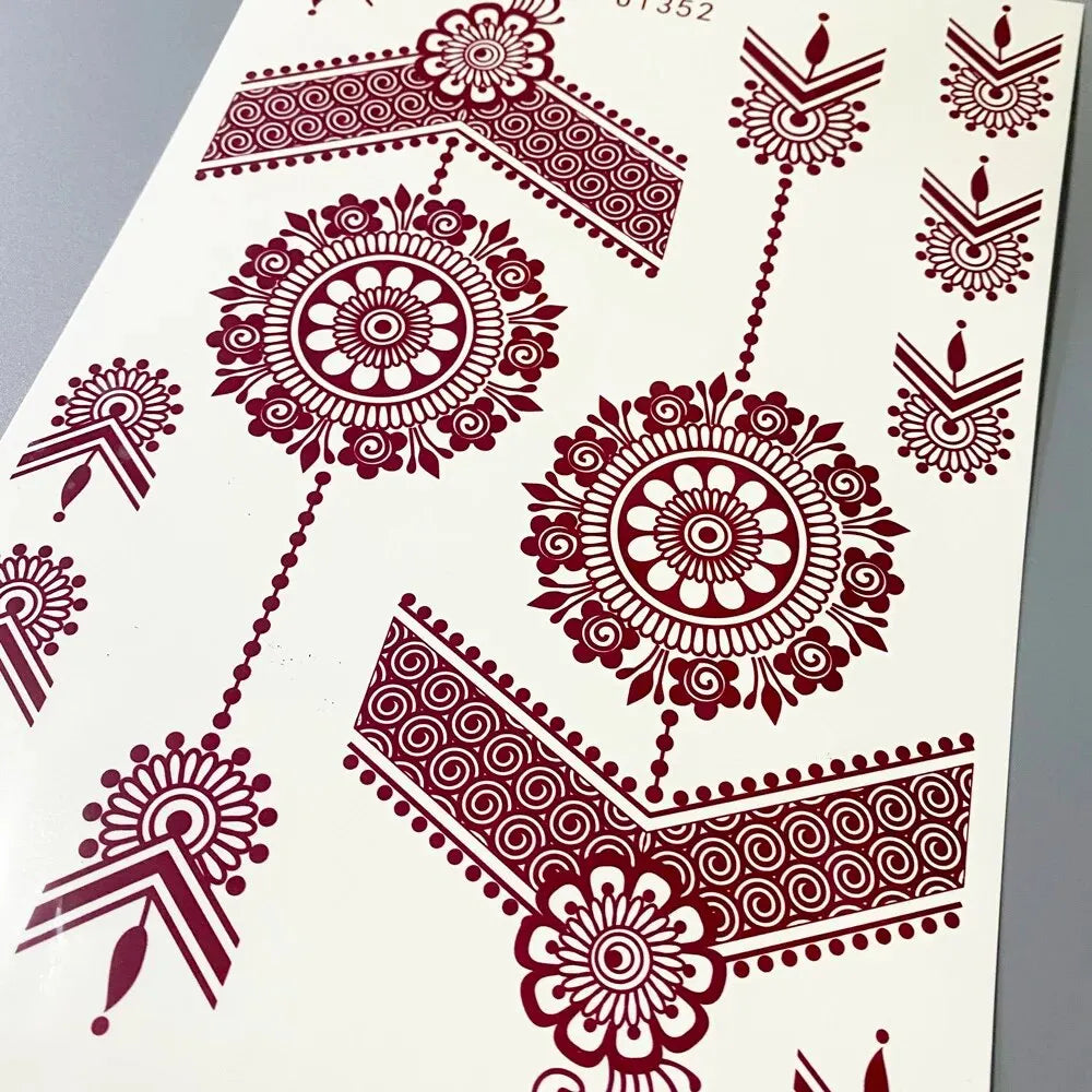 Waterproof Henna Tattoo Stickers for Women Flower Instant Fake Tattoo for Hand Temporary Tattoos for Wedding Party Festival