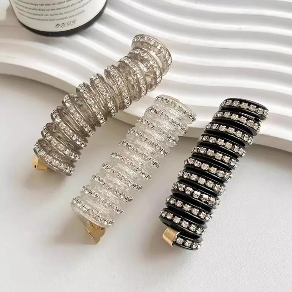 Rhinestone Telephone Line Hair Loop Spiral Coil Rubber Phone Line Hair Loop Elastic Bands High Elastic Head Rope Ponytail Girls