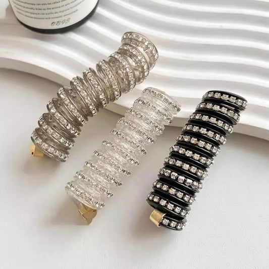 Rhinestone Telephone Line Hair Loop Spiral Coil Rubber Phone Line Hair Loop Elastic Bands High Elastic Head Rope Ponytail Girls