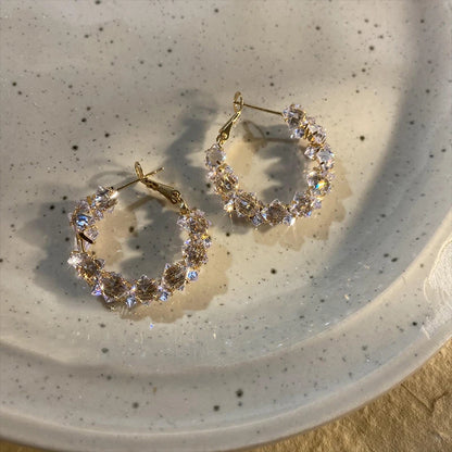 Sparkling Three-Dimensional Zircon Inlaid Geometric Circular Earrings Fashionable Jewelry For Women's Luxury Accessories 2025