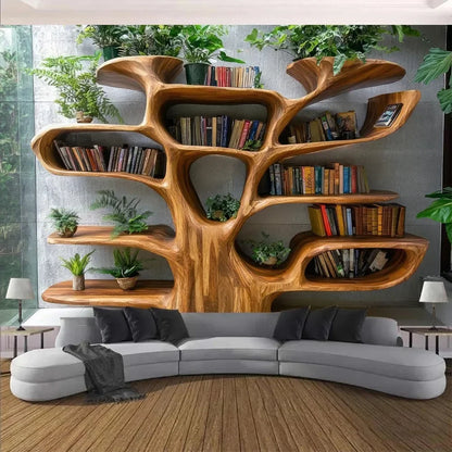 Nordic Tree Plants Reading Theme Tapestry 2D Print Polyester Bookshelf Wall Art Multiple Sizes for Living Study ReadingNook Deco