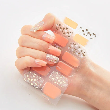 Semi Cured Gel Nail Sticker Pure Color UV LED Lamp Covered Waterproof Full Adhesive Long Self Nail Decals Manicure Lasting