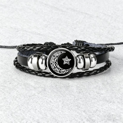 Charm Luminous Sun Moon Lover Leather Bracelet Vintage Punk Multi layer Beaded Weaving Bracelet Couple Gift