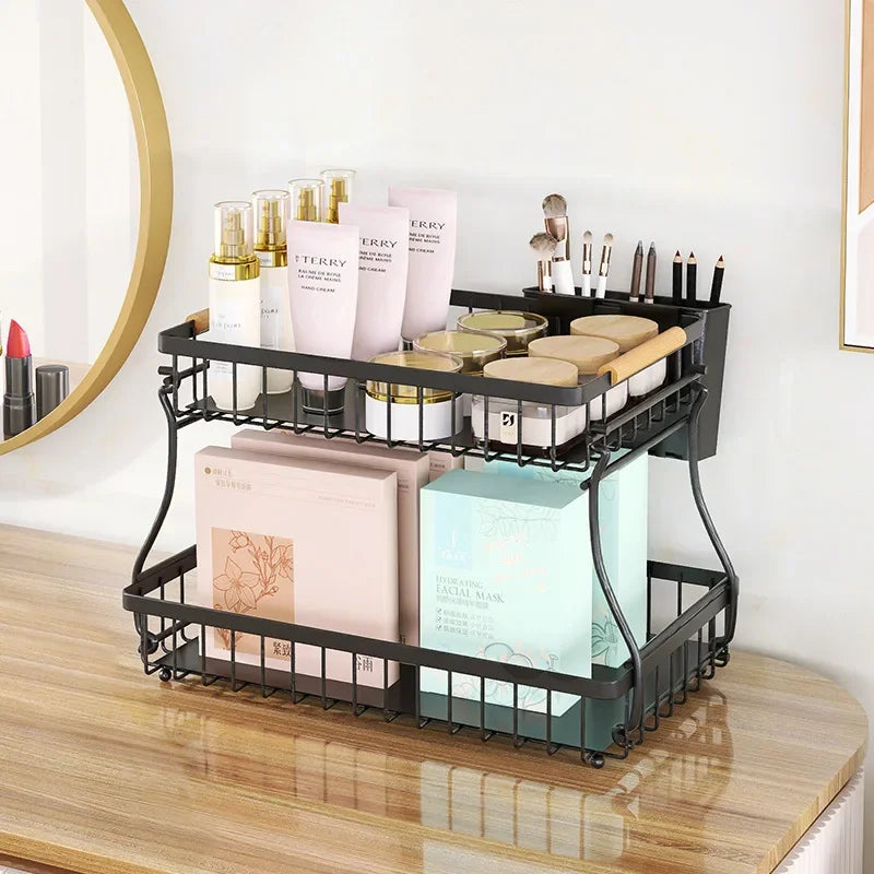 Detachable Metal Fruit Baskets Kicthen Double Layer Desktop Shelf Vegetables Snack Storage Organizers Basket Bowl Stackable