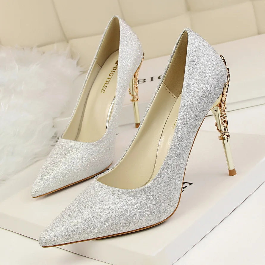 9219-2 Style Women Fashion Shoes Pure Color Leather High Heels Low Heels Medium Capsule Korean Style Spring Autumn
