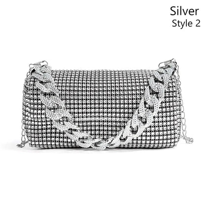 All Diamond Design Shoulder Bag Personalized Color Sparkling Bucket Bag Thick Chain Wedding Accessory Underarm Bag