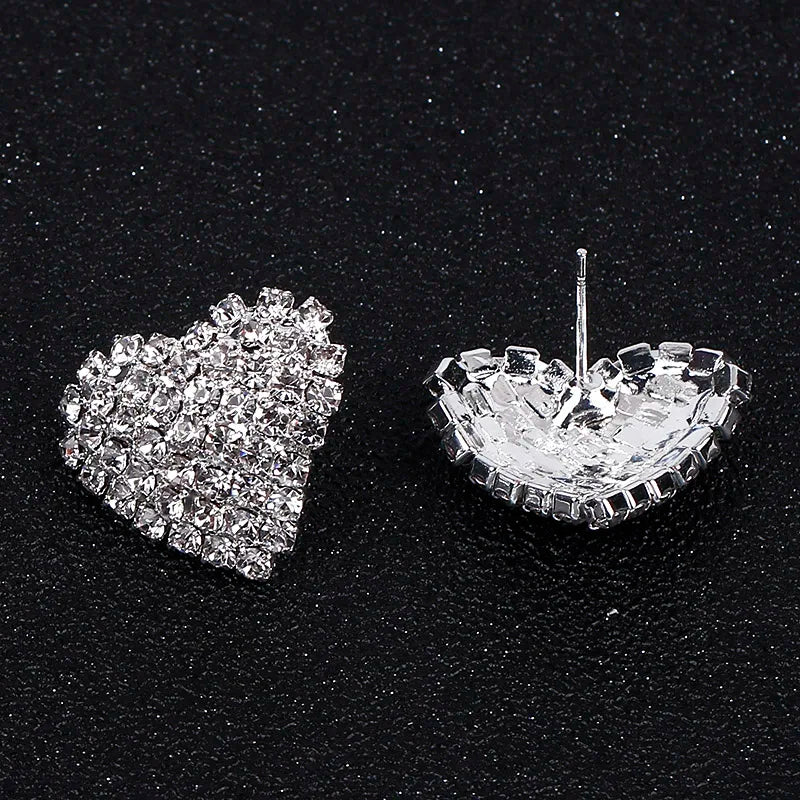 TREAZY Silver Color Rhinestone Sqaure/Round/Heart Stud Earrings For Women Fashion Wedding Prom Jewelry Gifts Femme Brincos