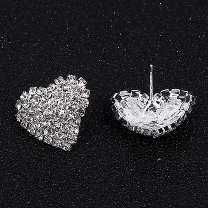TREAZY Silver Color Rhinestone Sqaure/Round/Heart Stud Earrings For Women Fashion Wedding Prom Jewelry Gifts Femme Brincos