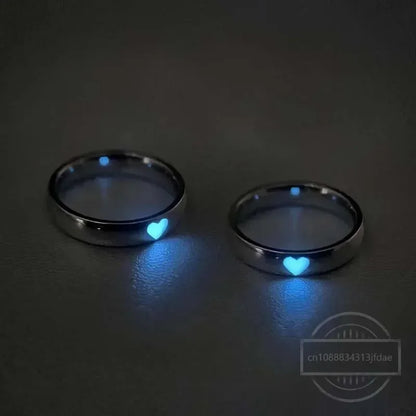 Fashion Blue Pink Love Heart Luminous Couple Ring for Women Men Vintage Glow In Dark Opening Adjustable Rings Jewelry Gifts