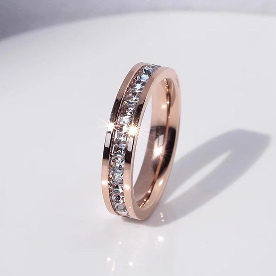 ZAKOL Single Row Square Zircon Rotating Ring for Women Shiny Crystal CZ Starry Couple Rings Aesthetic Creative Jewelry Gift