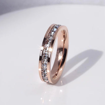 ZAKOL Single Row Square Zircon Rotating Ring for Women Shiny Crystal CZ Starry Couple Rings Aesthetic Creative Jewelry Gift