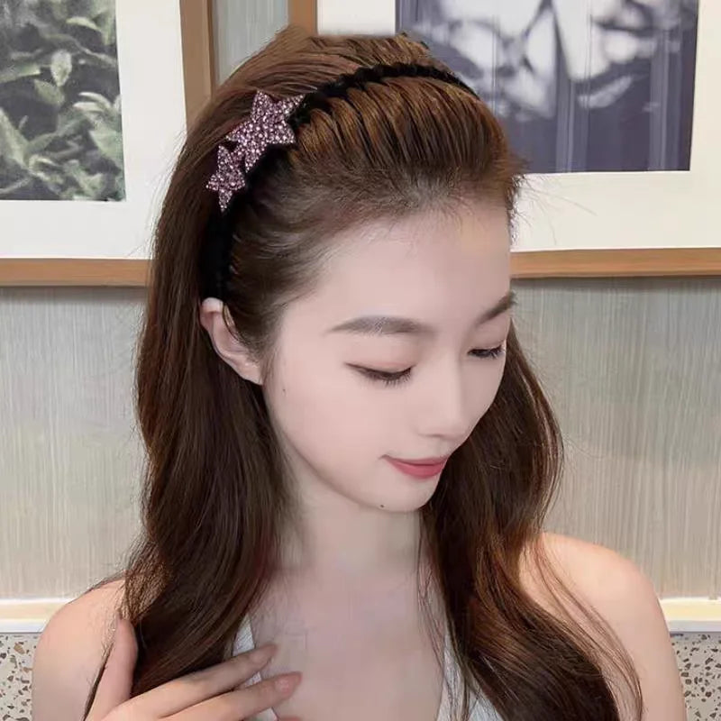 Rhinestone Star Flocking Headband Women's Retro Bangs Arrangement Artifact with Hair Teeth Non-slip Headband Hair Accessories