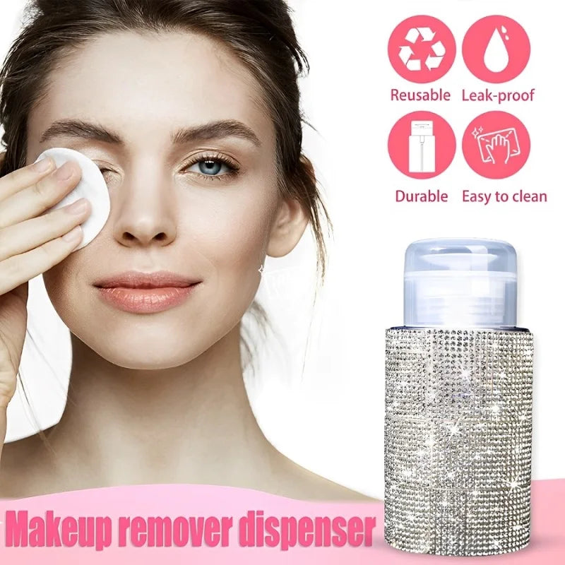 Diamond Design 200ml Empty Liquid Bottle Press Pump Dispenser Refillable Container for Nail Polish Remover Makeup Manicure Tool