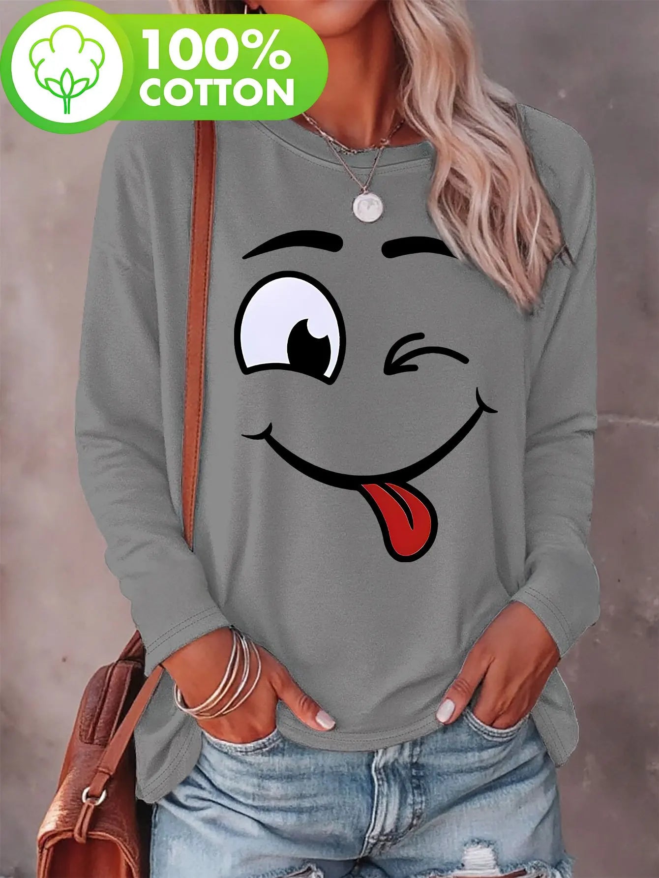 Heart Love Print Crew Neck T shirt Casual Autumn winter top women's long sleeved T-shirt loose comfortable black  white