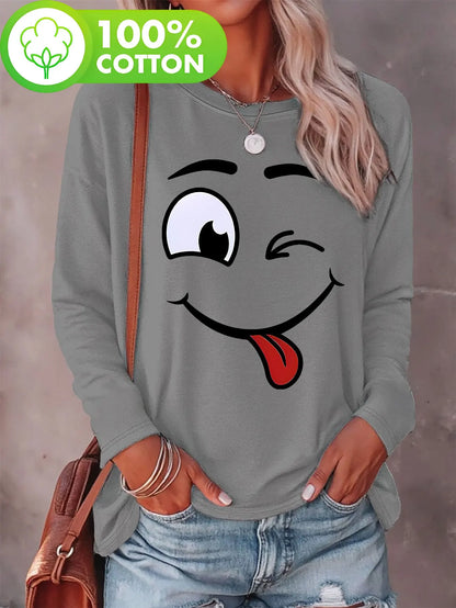Heart Love Print Crew Neck T shirt Casual Autumn winter top women's long sleeved T-shirt loose comfortable black  white