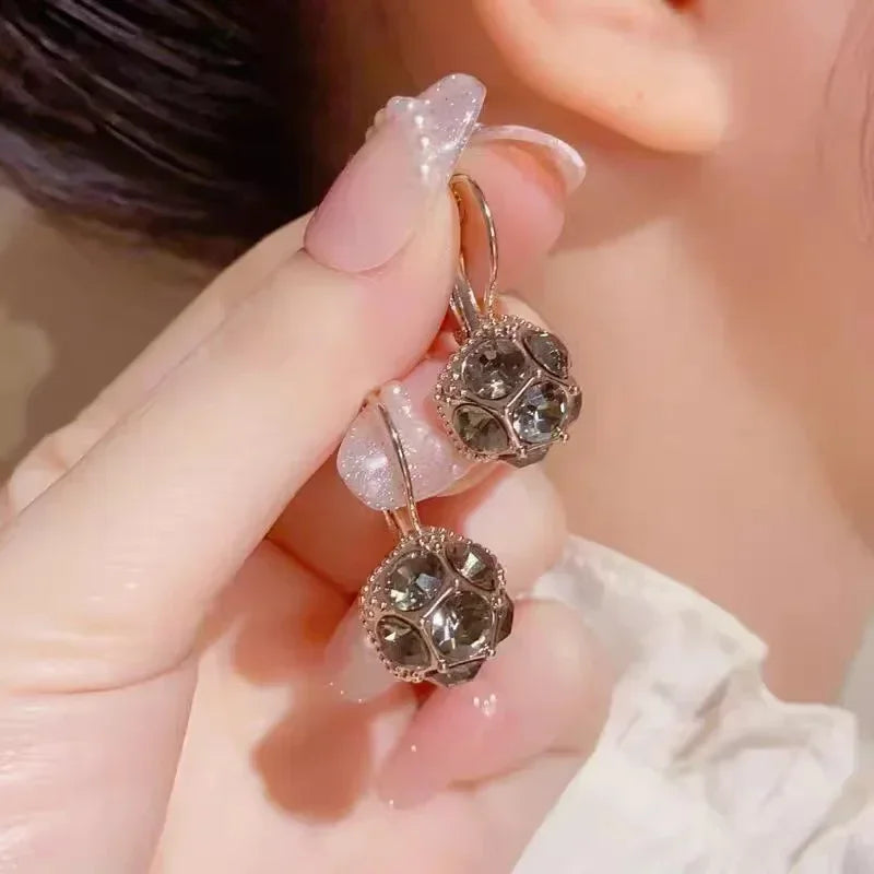 French Elegance Personality Flower Circle Exquisite Earrings for Women Light Luxury Inlay Drill Earrings Party Jewelry Accessory