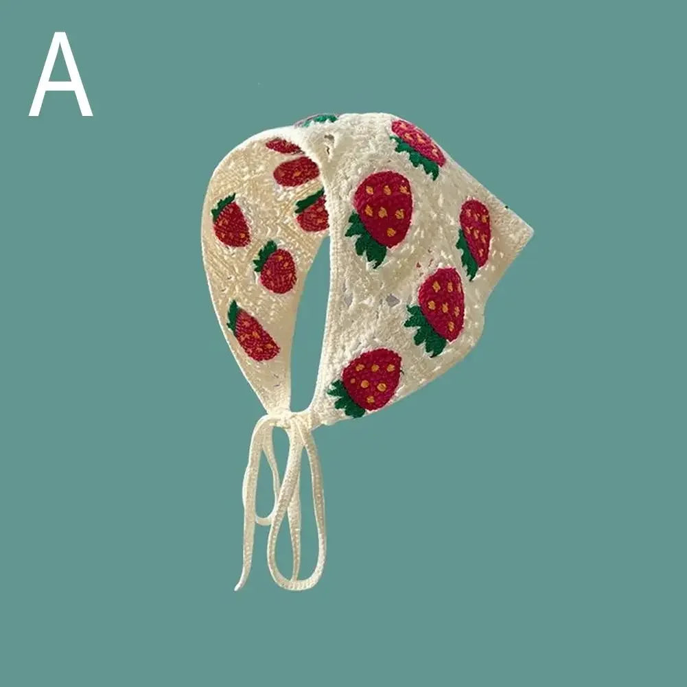Knitted Triangle Headband French Pastoral Style Little Flower Headband Towel Handmade Crochet Headscarf Hat Spring Summer