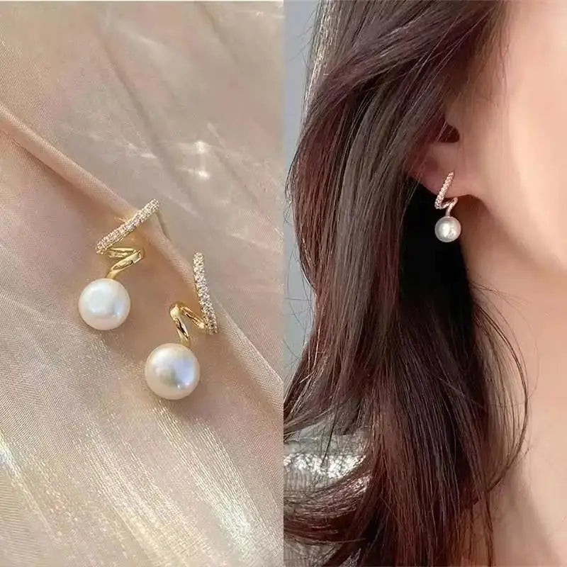 925 Silver Needle Korean Fashion Double V Crystal Earrings For Women Jewelry 2026 Trending Luxury Women's Earrings Behind Ear