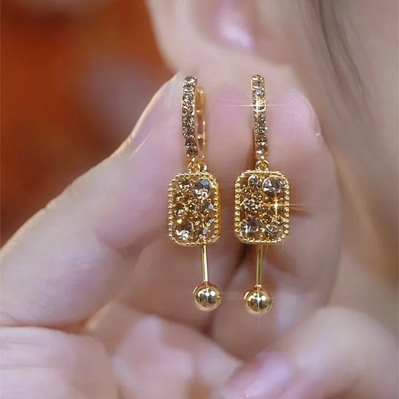 New Fashionable Unique Brown Zircon Square Pendant Earrings for Women Exquisite Temperamental Ladies Party Premium Jewelry Gift