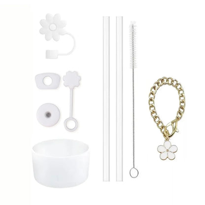 Cup Accessories for Stanley Cup Set of 9 Straw and Brush and 1 Flower Charm Chain 3 Spill Proof Stopper Flowers Straw Cover Boot