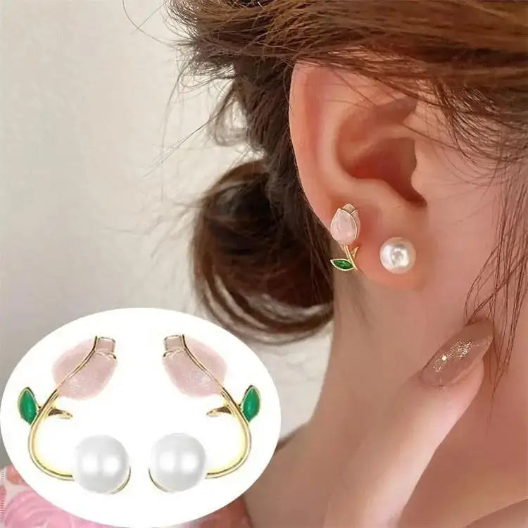 925 Silver Needle Korean Fashion Crystal Flower Earrings For Women Jewelry 2026 Trending  Women's French Pearl Earrings z40