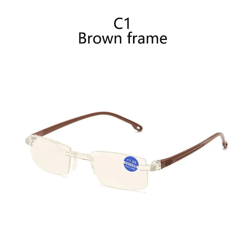 Diopter +1.0 +1.5 +2.0 +2.5 +3.5 +4.0 Frameless Anti-blue Light Reading Glasses Women Men Ladies Presbyopia Eyewear Frames