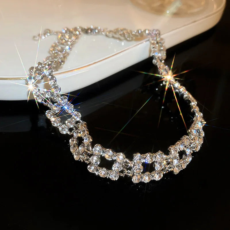 Luxury Colorful Crystal Chokers Necklaces for Women Multilayer Gold Color Chain Rhinestone Necklaces Statements Jewelry