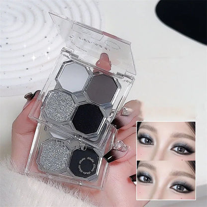 Four Color Gem Eyeshadow Pearl Matte Punk Smoked Cement Black Gray Eye Shadow Easy To Remove Makeup Daily Glitter Eyeshadow Tray