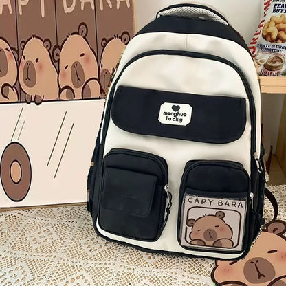 Cute Capybara Schoolbag Adjustable Strap Waterproof Shoulders Bag Large Capacity Computer Bag Student