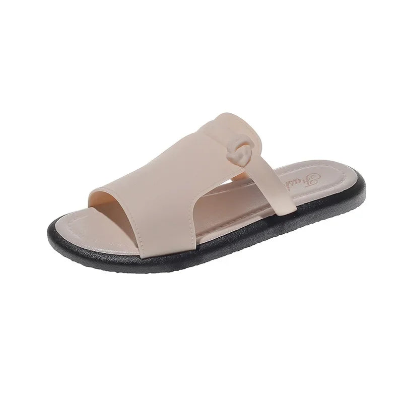Women's Summer Outdoor Soft Bottom Flat Sandals Anti-Slip PVC Material Home Use Fashionable Slippers Korean Style Student Sandal