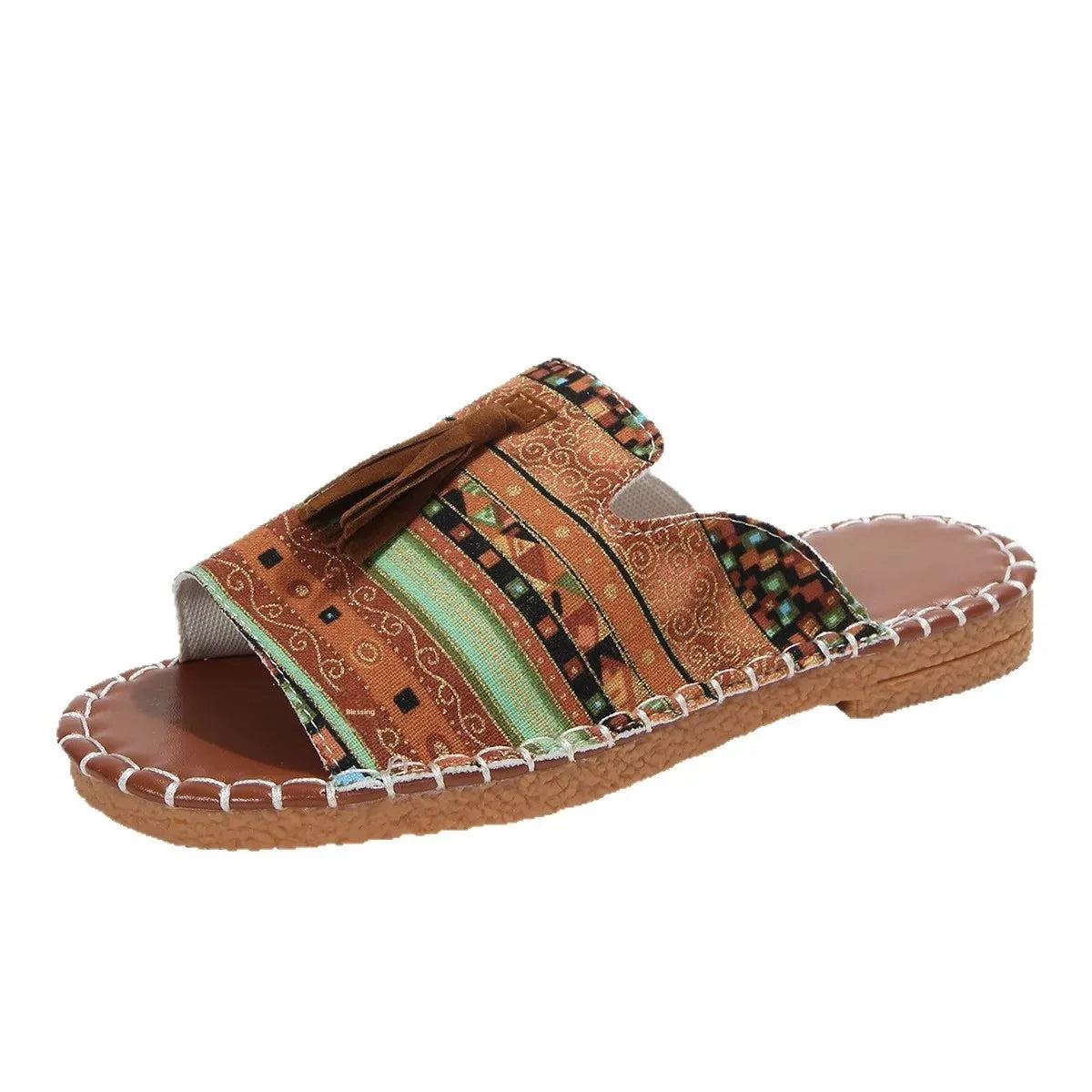 Southeast Asian Bohemian Tassel Flat Bottom Sandals Women's Outdoor Wear Soft Bottom Beach Cool Slippers Fringe Trend