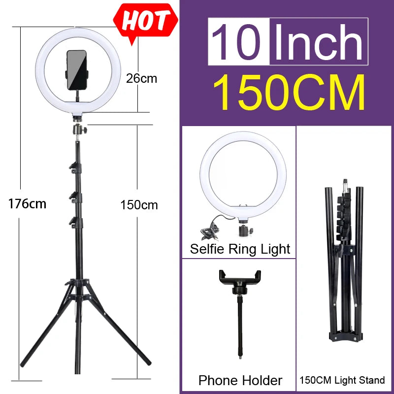 6-14" Ring Light 10 Dimming Levels 22 Modes Professinonal Fill Light 3CCT/RGB with Tripod & Phone/IPad Holder For Live streaming