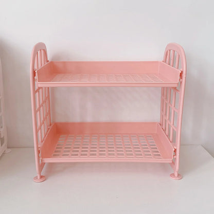 Desktop Storage Rack Organizer Shelf Folding Plastic Storage Rack Sundries Cosmetics Stationery Rack For Home Office Dormitory