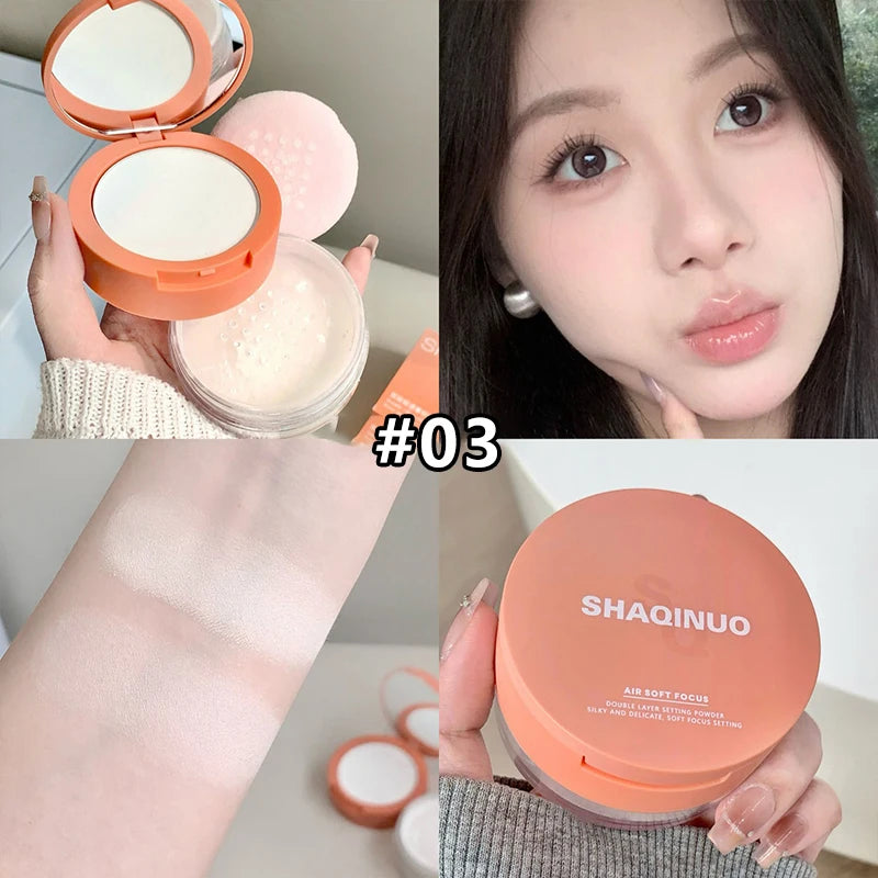 Matte Full Coverage Pressed Powder Loose Powder with Puff 24H Long Lasting Waterproof Oil Control Natural Setting Powder Makeup