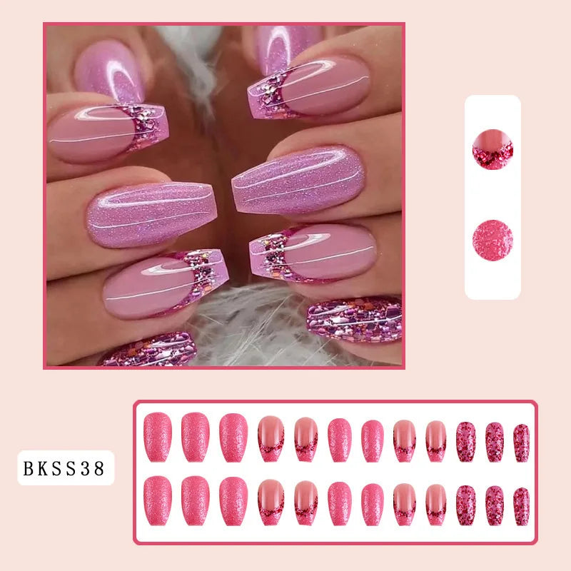 Wholesale Price Press On Nails Ballerina Medium Coffin False Nails French Tip Nails Manicure Stick On Nails Acrylic Fake Nails