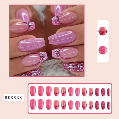 Wholesale Price Press On Nails Ballerina Medium Coffin False Nails French Tip Nails Manicure Stick On Nails Acrylic Fake Nails