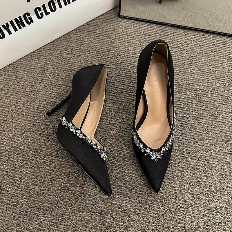 Pointed Thin Heel Sexy Bed Shoes High Heel 7.5cm or 9cm Rhinestone Thin Heel Fashion New Heels Shoes for Women 2024  Pumps