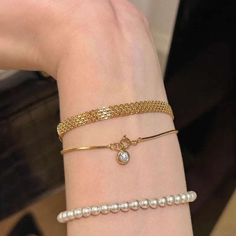 Stainless Steel Watch Strap Bracelets Vintage Woven Strap Bracelet for Women Daily Simple Versatile High-end Jewelry Girl's Gift
