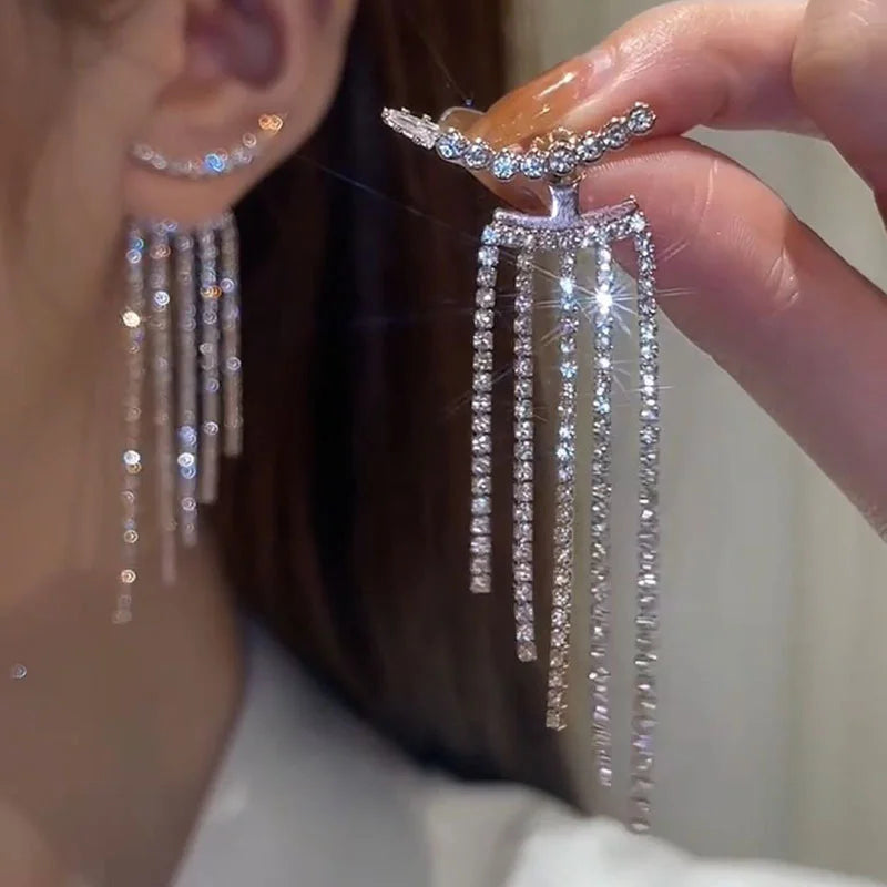 1Pair Korean Style Long Imitation Pearl Tassel Dangle Earrings For Women Trendy Full Crystal Fringe Drop Earring Vintage Jewelry