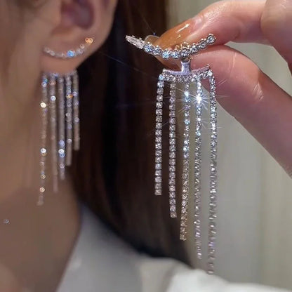 1Pair Korean Style Long Imitation Pearl Tassel Dangle Earrings For Women Trendy Full Crystal Fringe Drop Earring Vintage Jewelry