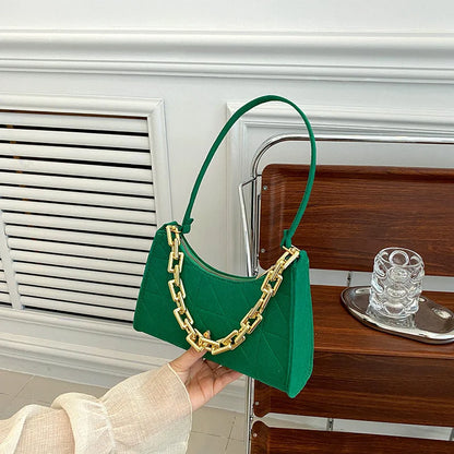 Fashion Women Chain Shoulder Underarm Bags Felt Pu Leather Simple Solid Color Casual Handbags Female Pouch Tote Crossbody Bag