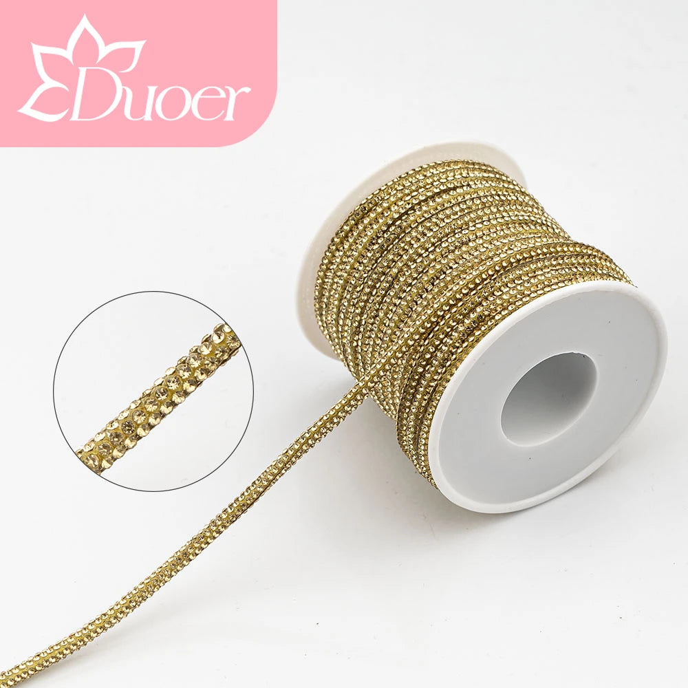 DUOER 3mm 5/10 Yards Glass Rhinestones Rope Tube GlitterDiamond Cord Soft Shoelace Drawstring Trimming For DIY Hoodies Trouser