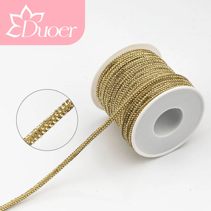 DUOER 3mm 5/10 Yards Glass Rhinestones Rope Tube GlitterDiamond Cord Soft Shoelace Drawstring Trimming For DIY Hoodies Trouser