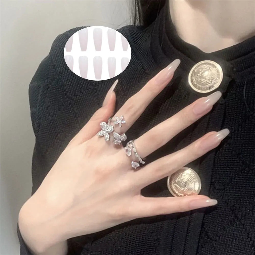 24Pcs/Box Charming Pink Flame Short Detachable Finished Fingernails Ballet Wearable Fake Nails press on Square Head Full Cover