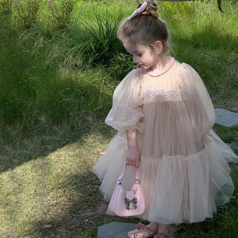 Girls' New Pink Stylish Lace Patchwork Puffy Tulle Birthday First Birthday New Year Princess Dress