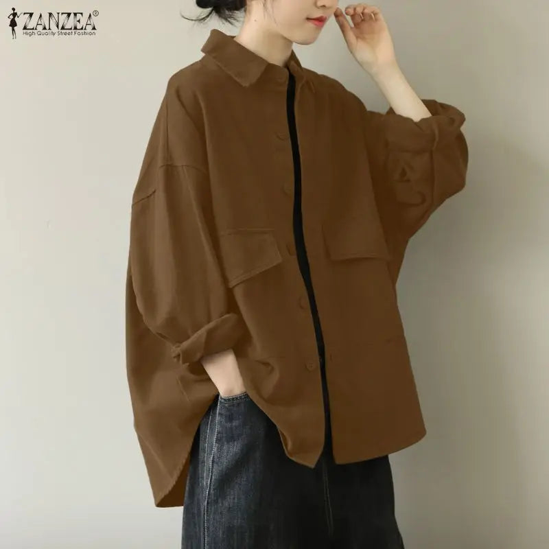 ZANZEA Woman Oversiezd High-Low Shirts Turn-Down Collar Long Sleeve Button Up Loose Chemises Femme Spring Summer Streetwear Tops