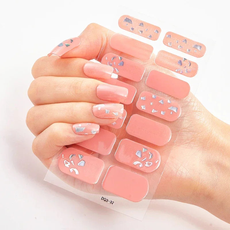 Semi Cured Gel Nail Sticker Pure Color UV LED Lamp Covered Waterproof Full Adhesive Long Self Nail Decals Manicure Lasting
